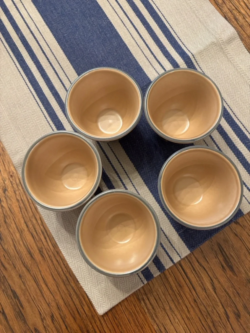 Vintage Pfaltzgraff USA Stoneware Set 5 Blue Floral Custard Juice Cups Tumblers